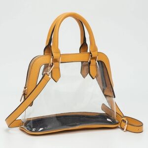 Mustard Yellow Structured Transparent Clear Handbag Crossbody Bag Purse Leather